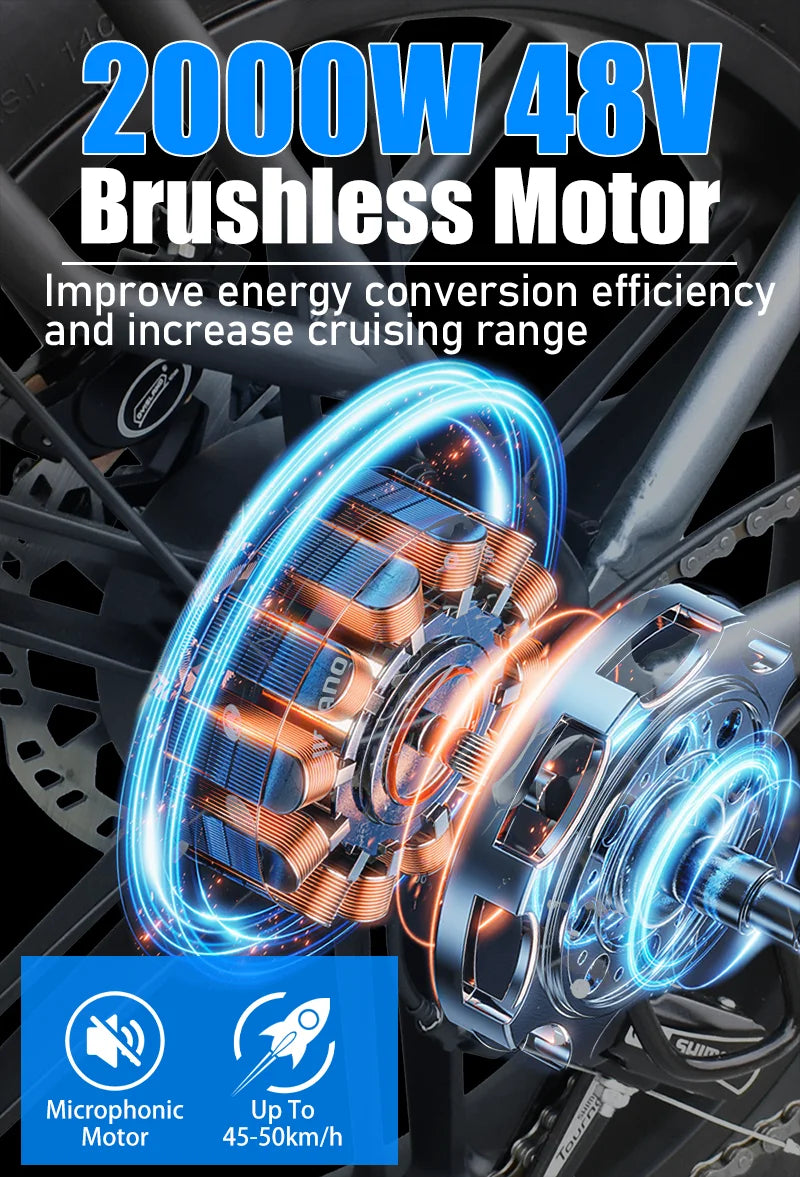 DEEPOWER H20 Off-Road Electric Bike 2000W 48V 25AH LG Battery Adults Mountain Ebike LED Display All-Terrain Motorcycle E-bike