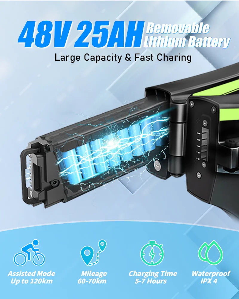 DEEPOWER H20 Off-Road Electric Bike 2000W 48V 25AH LG Battery Adults Mountain Ebike LED Display All-Terrain Motorcycle E-bike