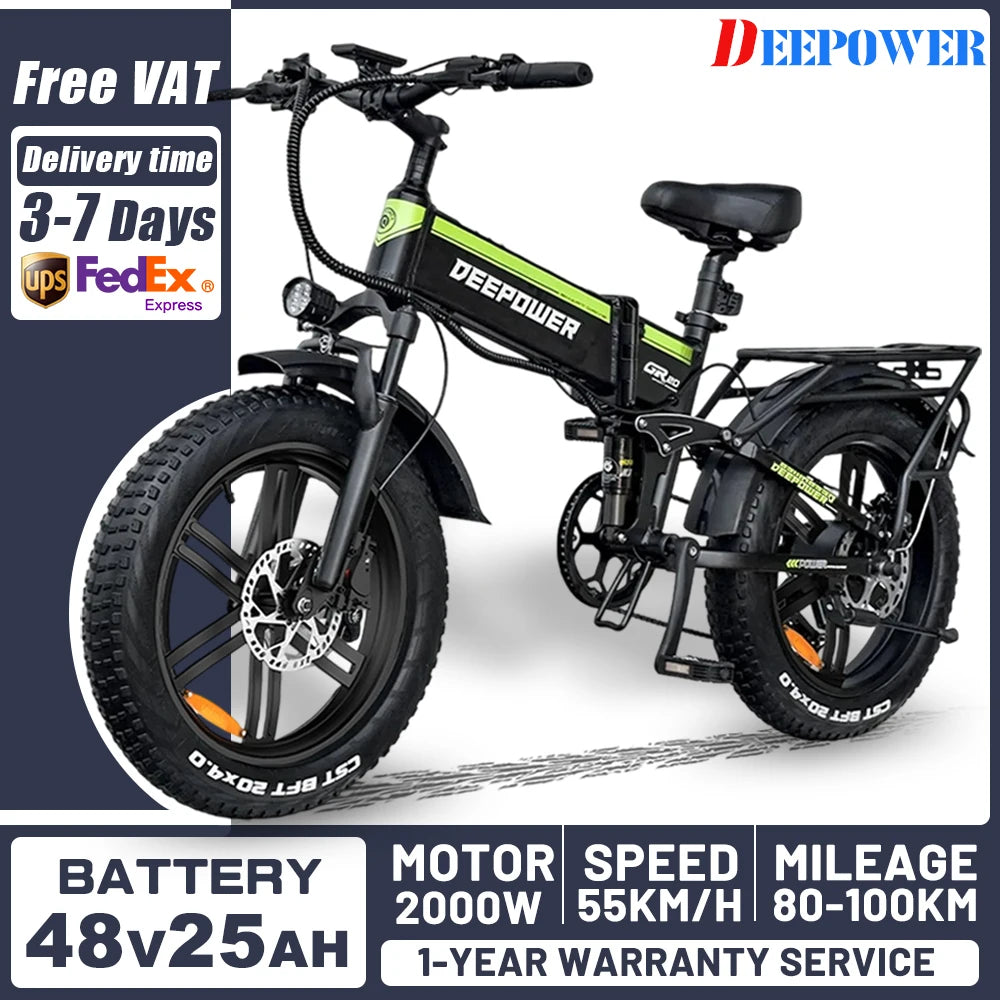 DEEPOWER H20 Off-Road Electric Bike 2000W 48V 25AH LG Battery Adults Mountain Ebike LED Display All-Terrain Motorcycle E-bike