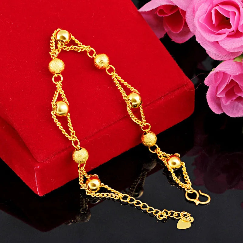 Fashion 18K Gold Bracelet for Men Women Wedding Engagement Jewelry Luxury Classic Ball Chain Bracelet Not Fade Fine Jewelry Gift