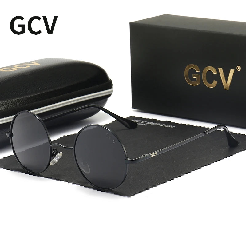 GCV Brand Copper Alloy Steampunk Round Polarized Sunglasses Vintage Men Women Male Female Sun Glasses Classic UV400 Metal Frame