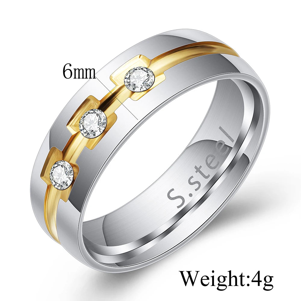 Bling CZ Wedding Rings For Women 6MM Stainless Steel Female Aliance Anel Love Gifts