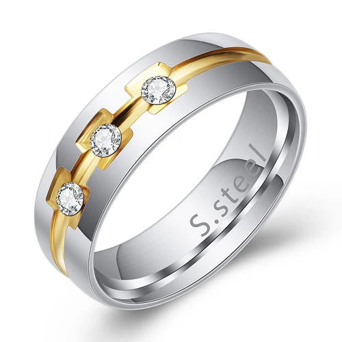Bling CZ Wedding Rings For Women 6MM Stainless Steel Female Aliance Anel Love Gifts