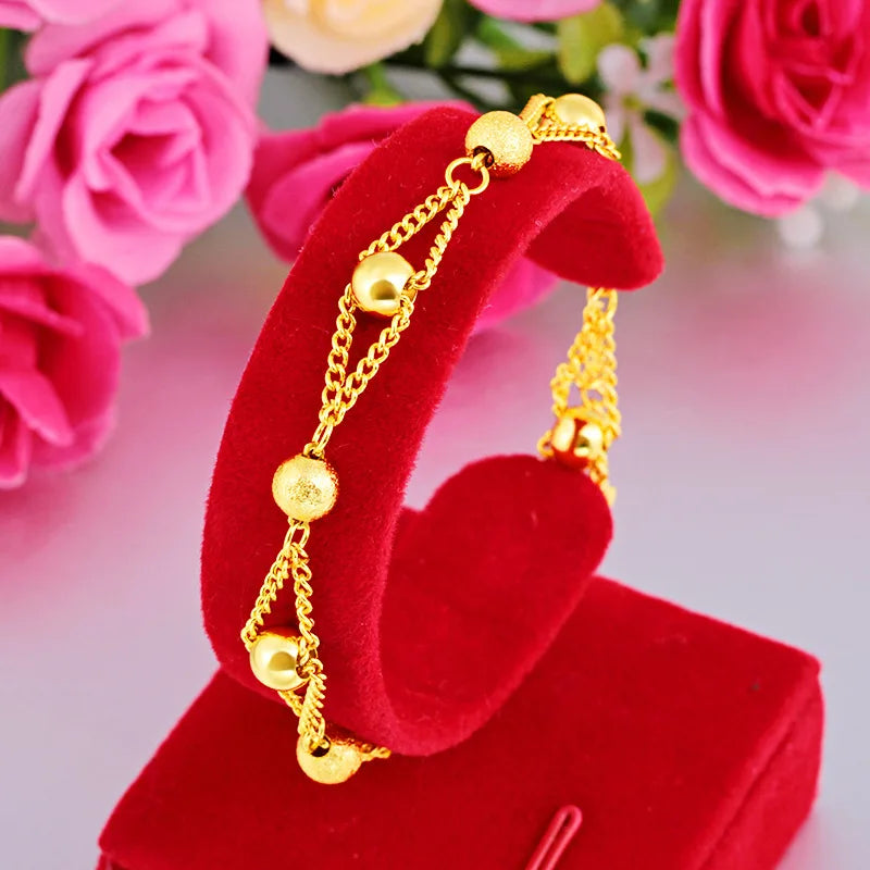 Fashion 18K Gold Bracelet for Men Women Wedding Engagement Jewelry Luxury Classic Ball Chain Bracelet Not Fade Fine Jewelry Gift