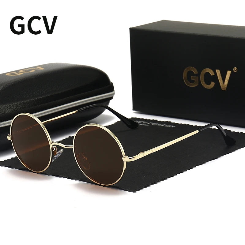GCV Brand Copper Alloy Steampunk Round Polarized Sunglasses Vintage Men Women Male Female Sun Glasses Classic UV400 Metal Frame