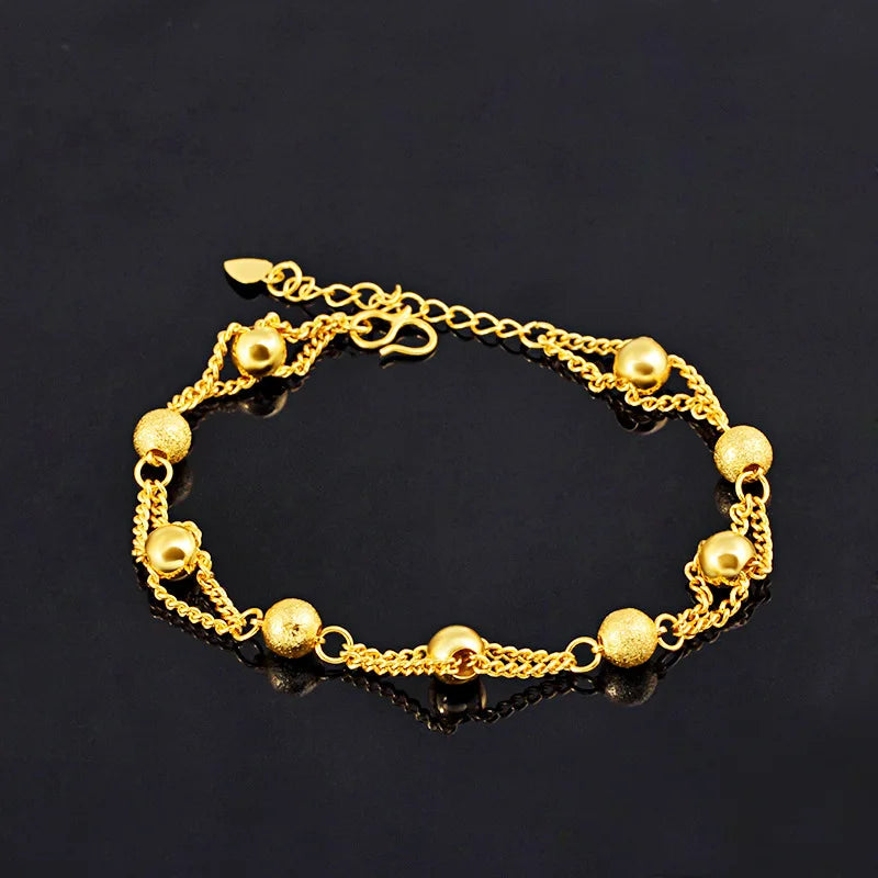 Fashion 18K Gold Bracelet for Men Women Wedding Engagement Jewelry Luxury Classic Ball Chain Bracelet Not Fade Fine Jewelry Gift