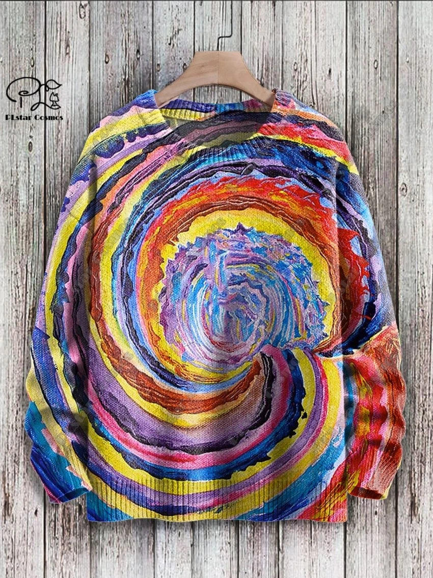 Brand New 3D Printed Retro Colorful Art Print Authentic Ugly Sweater Winter Casual Unisex Sweater F-2