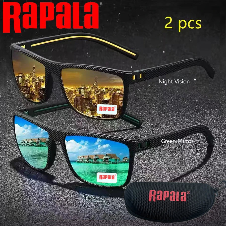 2PCS Rapala Fashion Vintage Square Polarized Sunglasses Men Women Driving Fishing  Designer Sun Glasses Driver's Eyewear UV400