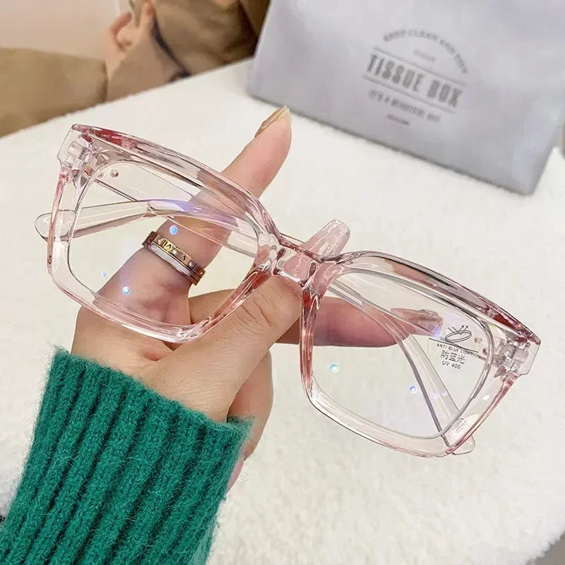 Women Anti Blue Light Glasses Oversized Frame Vintage Glasses Computer Eyewear Full Frame Transparent Eye Protection Eyepiece