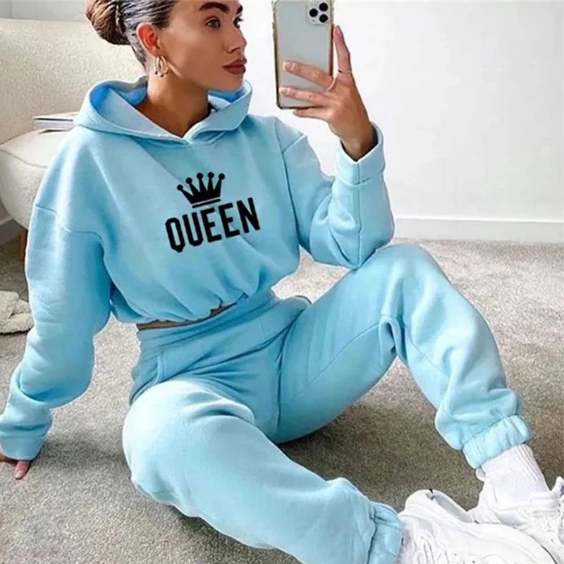 2025 Autumn Winter Women Sweatshirt Set Solid Color Casual Simple Hooded 2 Piece Outfit Set Fashion Gym Jogging  Woman Pant Sets