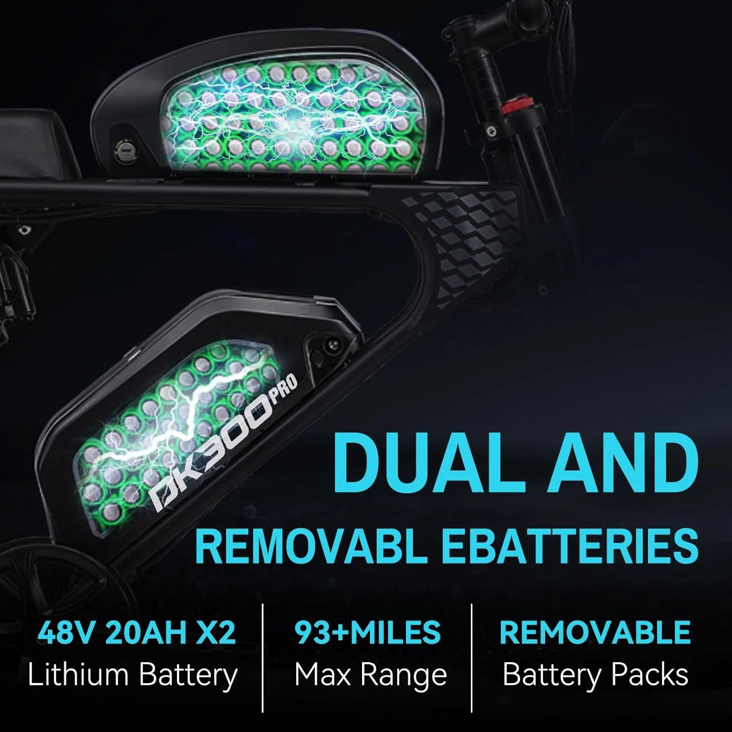 DK300MAX Electric Bike for Adults 2400W Dual Brushless Motor Dual 48V 40AH Removable Battery Mountain Ebike Dual Suspension