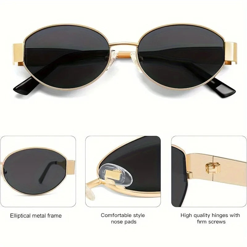 New Trendy Oval Sunglasses for Women Luxury Metal Frame Sun Glasses Ladies Classic Vintage Round Shades Unisex 