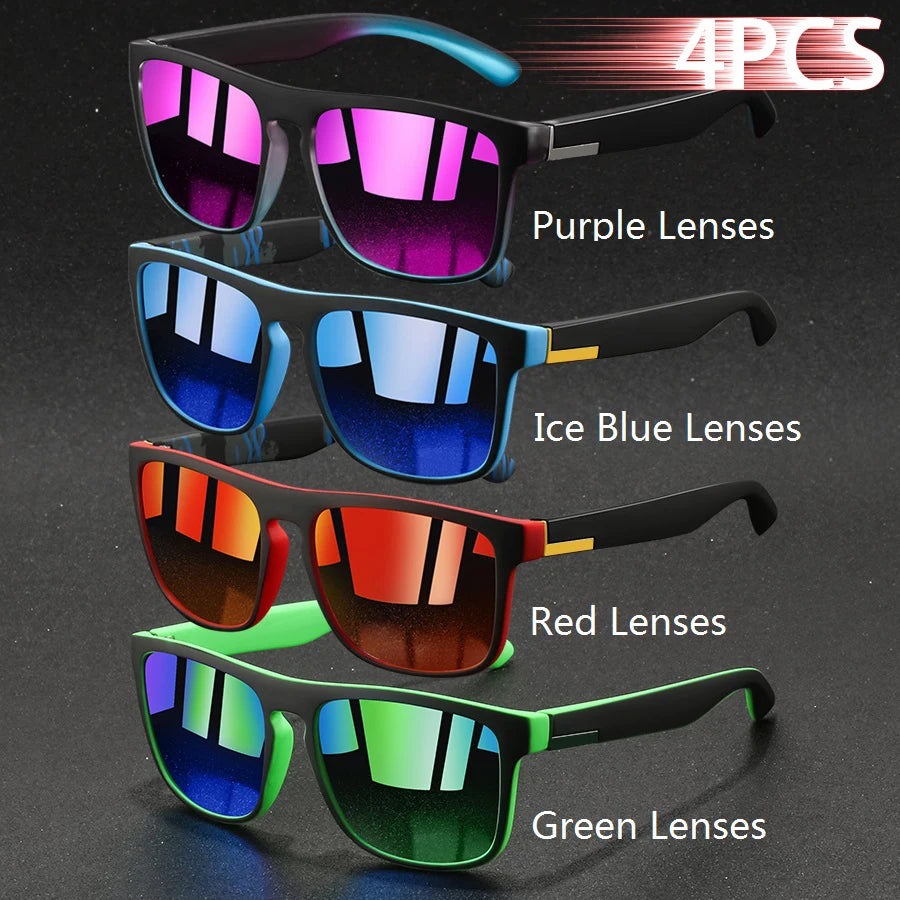 4PCS Fashion Vintage Square Sunglasses Men Women Fishing Driving Man Luxury Brand Designer Sun Glasses Anti-Glare Retro Eyewear