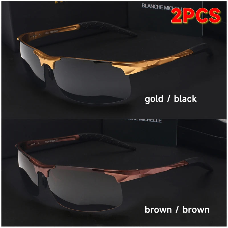High Quality Ultra-Light Aluminum Magnesium Sport Sunglasses Polarized Men UV400 Rectangle Gold Outdoor Driving Sun Glasses