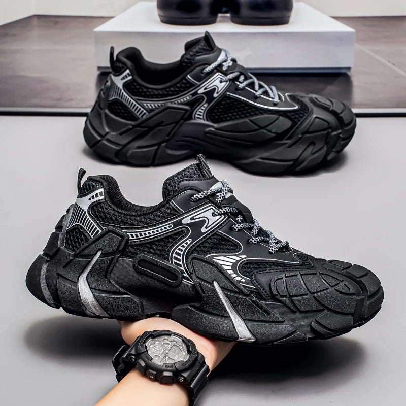 Mesh breathable flying knitted men's shoes versatile fashion street shooting Internet celebrity Korean version thick-sole shoes