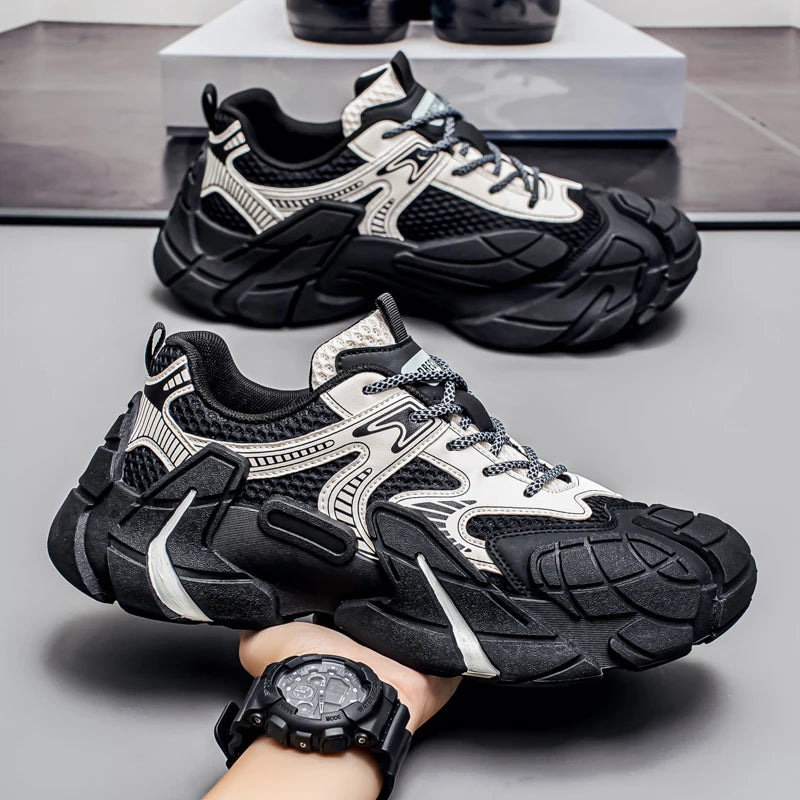 Mesh breathable flying knitted men's shoes versatile fashion street shooting Internet celebrity Korean version thick-sole shoes