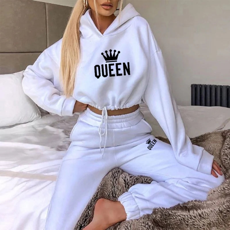 2025 Autumn Winter Women Sweatshirt Set Solid Color Casual Simple Hooded 2 Piece Outfit Set Fashion Gym Jogging  Woman Pant Sets