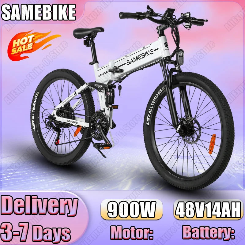 Electric Bicycle SAMEBIKE 900W Motor 48V14AH Lithium Battery Folding Electric Bike Hydraulic Brake Adult 26inch Tire Snow E-bike