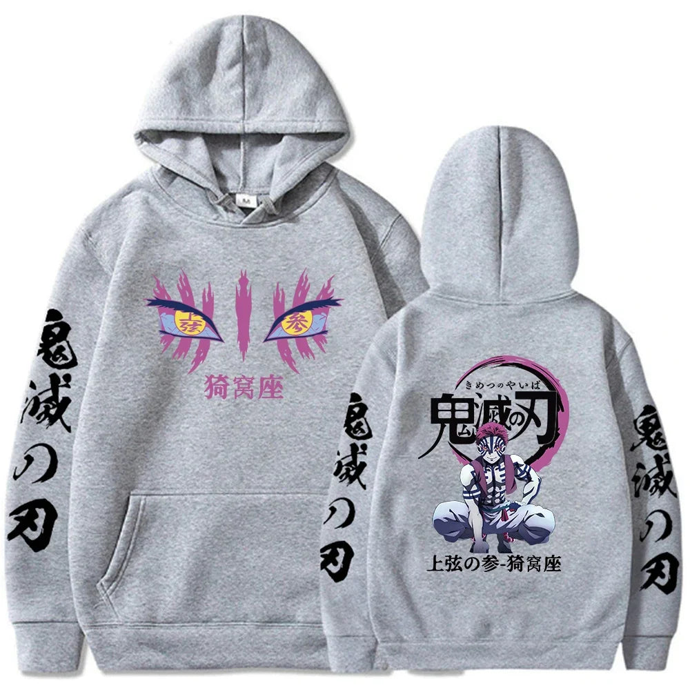 Japanese Anime Autumn New Hoodies for Men Akaza Manga Graphic Streetwear Pullover Hoody Long Sleeve Crewneck Hooded Sweatshirt