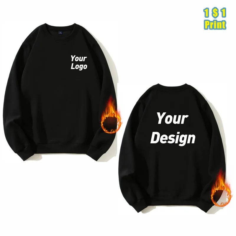 Fashion 100%Cotton Round Neck Sweater with fleece Custom Logo Printed Personal Group Brand Embroidery Design Men and Women thick