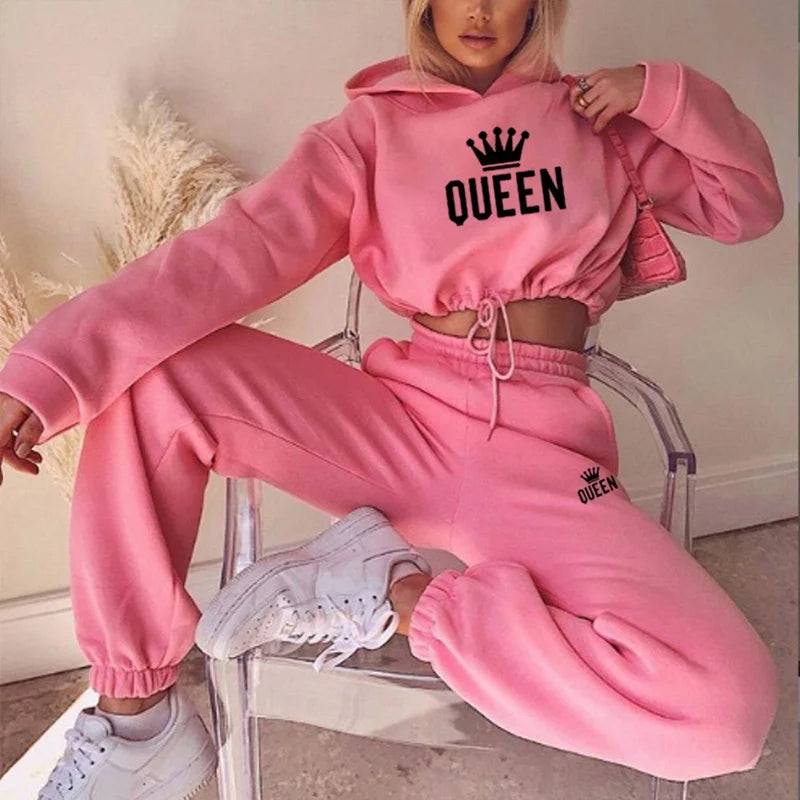 2025 Autumn Winter Women Sweatshirt Set Solid Color Casual Simple Hooded 2 Piece Outfit Set Fashion Gym Jogging  Woman Pant Sets