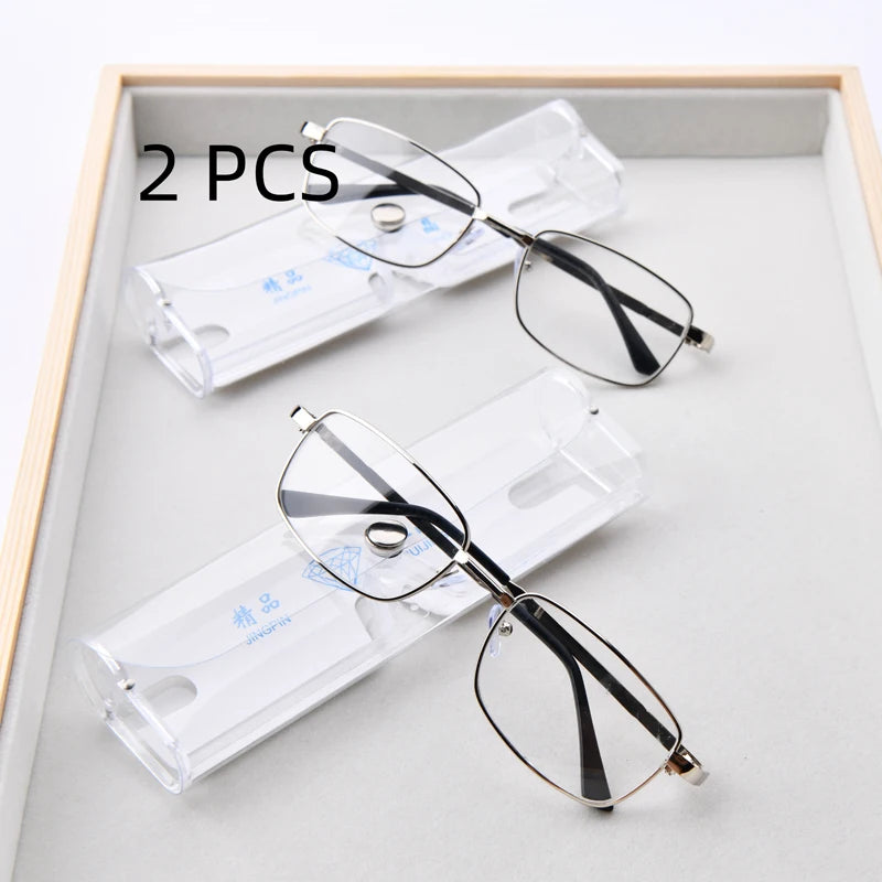 2PCS Suit Real Glass Lens Reading Glasses Men Women Square Full Frame Presbyopic Glasses Anti-Scratch Diopter Eyewear +1.5 2.0 2