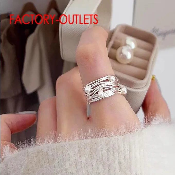 New Trendy Genuine 925 Sterling Silver Pearl Rings For Woman Novel Design Opening Resizable Ring Wedding Rings Jewelry Accessory