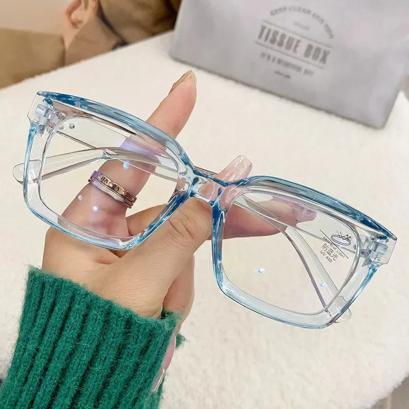 Women Anti Blue Light Glasses Oversized Frame Vintage Glasses Computer Eyewear Full Frame Transparent Eye Protection Eyepiece