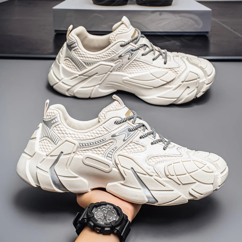 Mesh breathable flying knitted men's shoes versatile fashion street shooting Internet celebrity Korean version thick-sole shoes