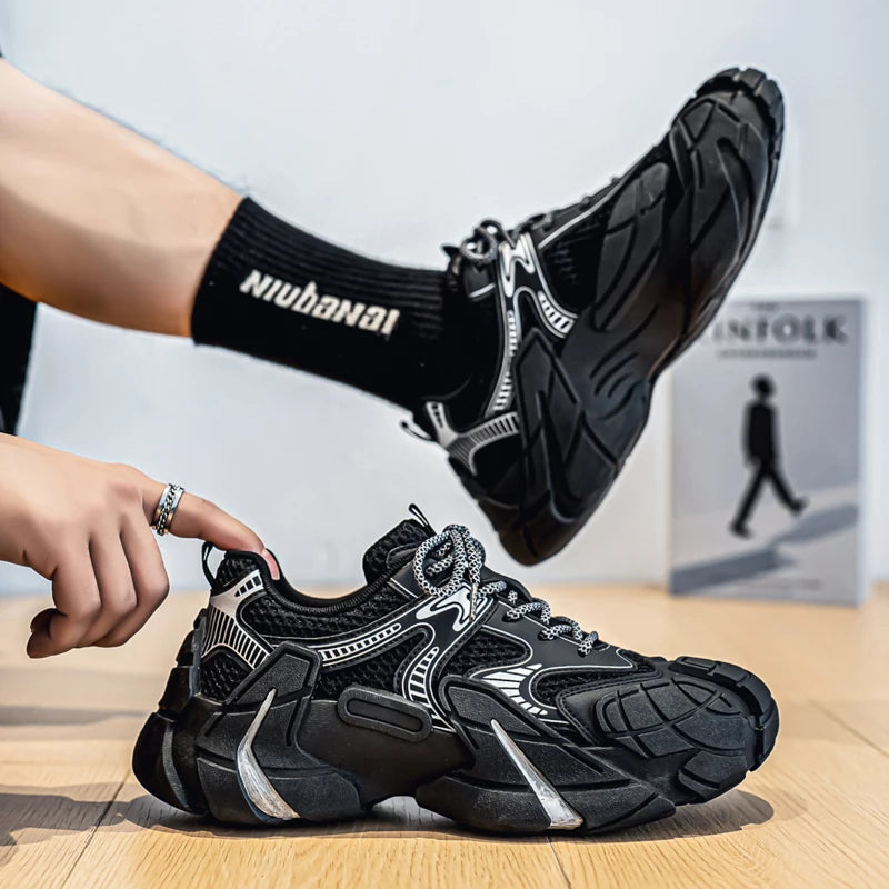 Mesh breathable flying knitted men's shoes versatile fashion street shooting Internet celebrity Korean version thick-sole shoes