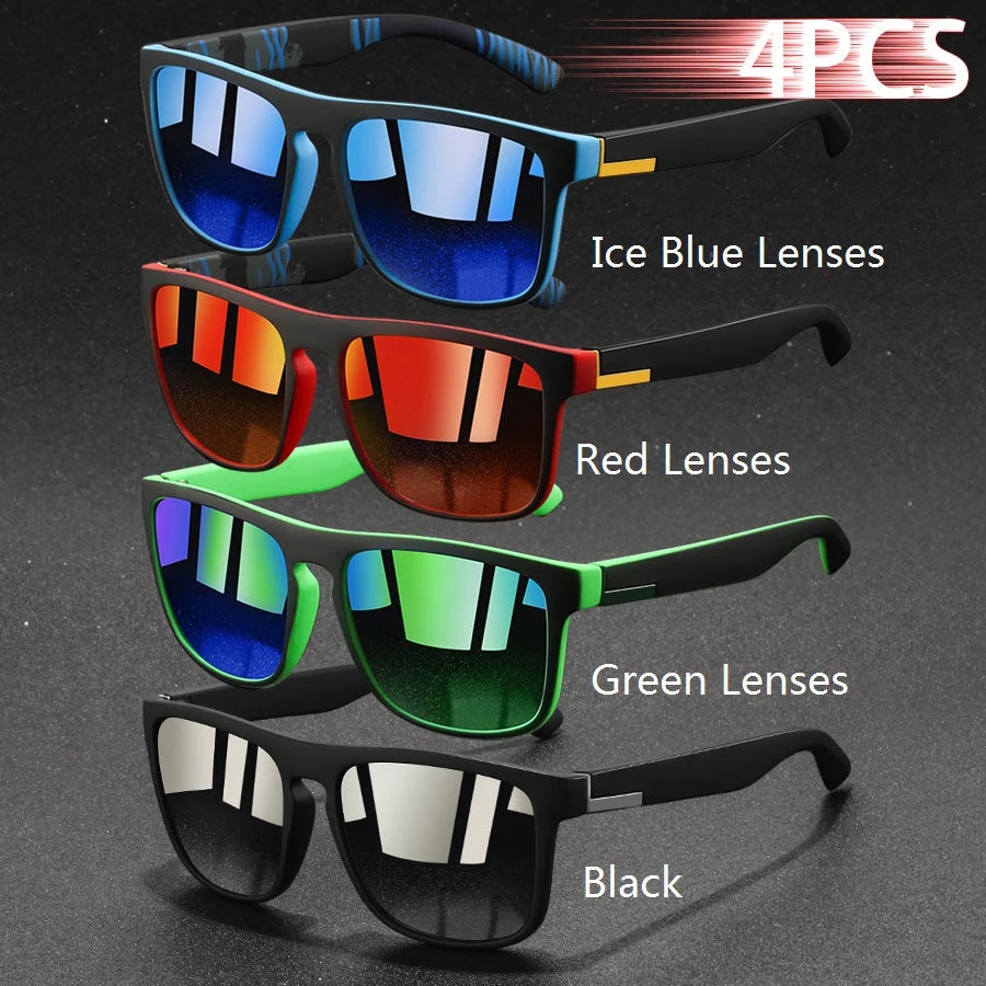 4PCS Fashion Vintage Square Sunglasses Men Women Fishing Driving Man Luxury Brand Designer Sun Glasses Anti-Glare Retro Eyewear