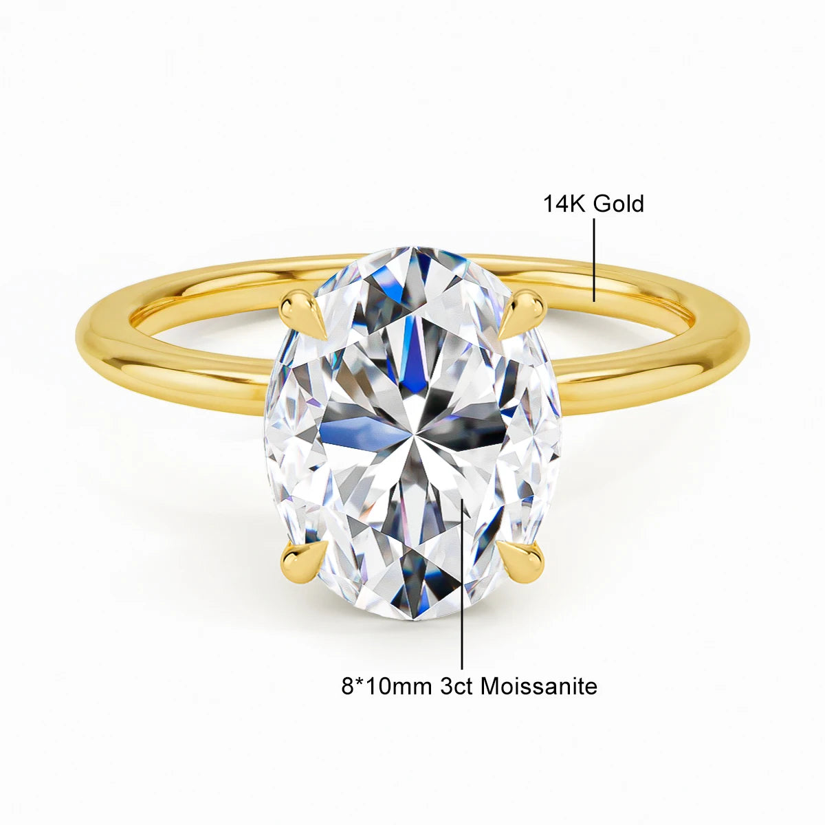 AU585 2ct 3ct Oval Moissanite Diamond Ring for Women 100% 14K Gold Egg Shaped Wedding Band Classic Luxury Jewelry Certified
