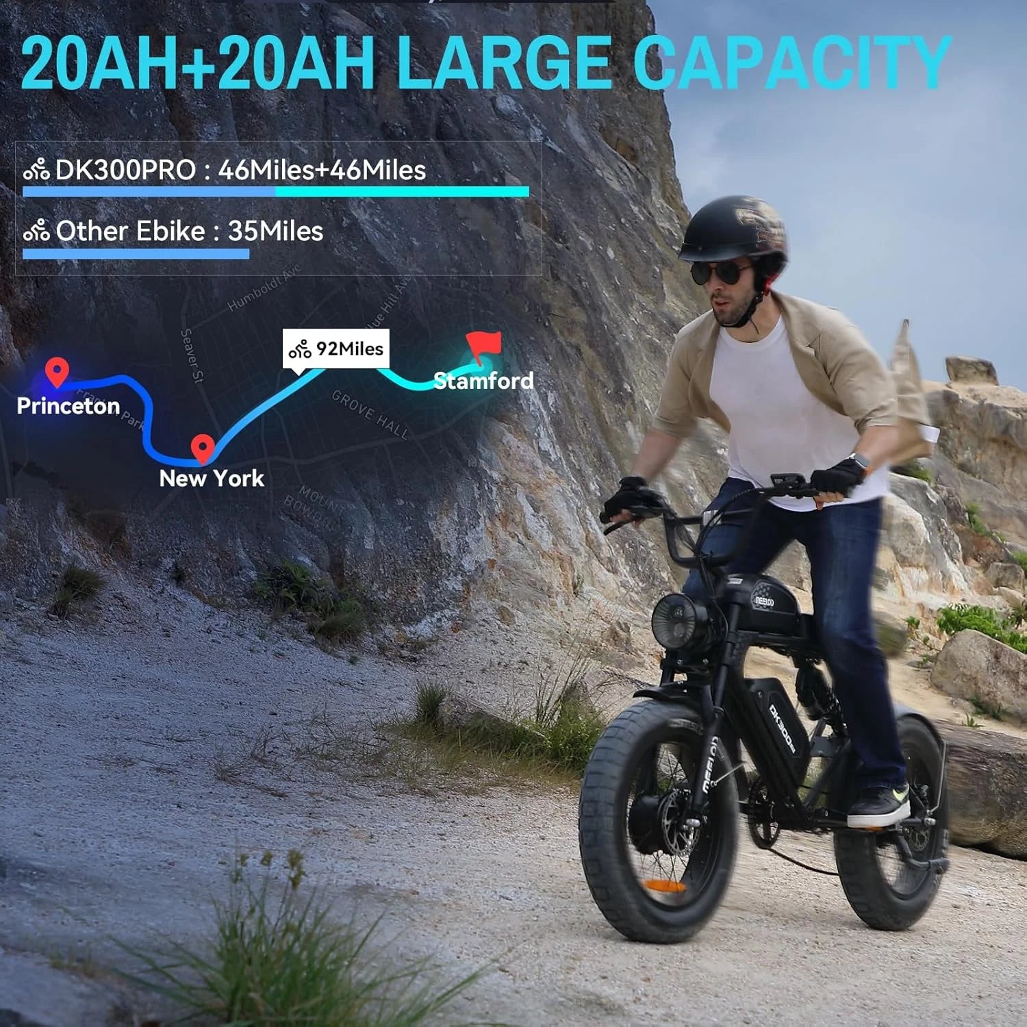 DK300MAX Electric Bike for Adults 2400W Dual Brushless Motor Dual 48V 40AH Removable Battery Mountain Ebike Dual Suspension