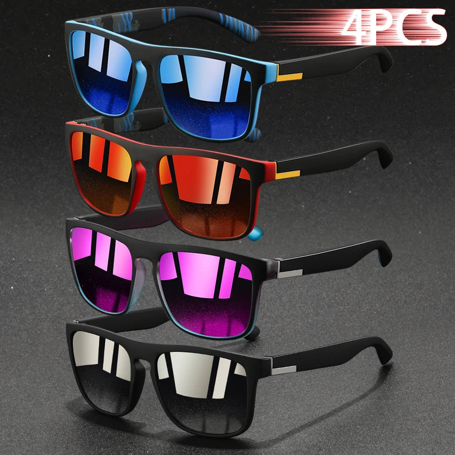 4PCS Fashion Vintage Square Sunglasses Men Women Fishing Driving Man Luxury Brand Designer Sun Glasses Anti-Glare Retro Eyewear