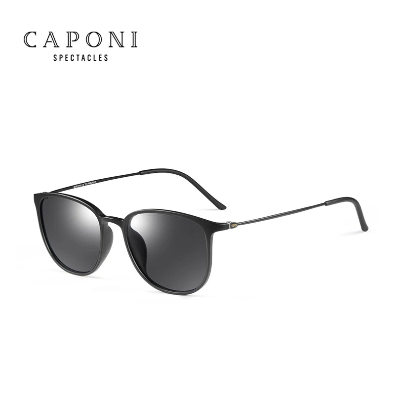 CAPONI Oval Men's Sunglasses Photochromic Polarized Sun Glasses For Men Protect UV Ray Super Light Driving Black Glasses BS520