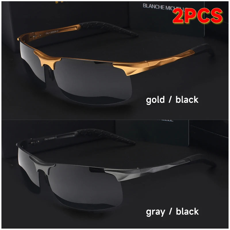 High Quality Ultra-Light Aluminum Magnesium Sport Sunglasses Polarized Men UV400 Rectangle Gold Outdoor Driving Sun Glasses