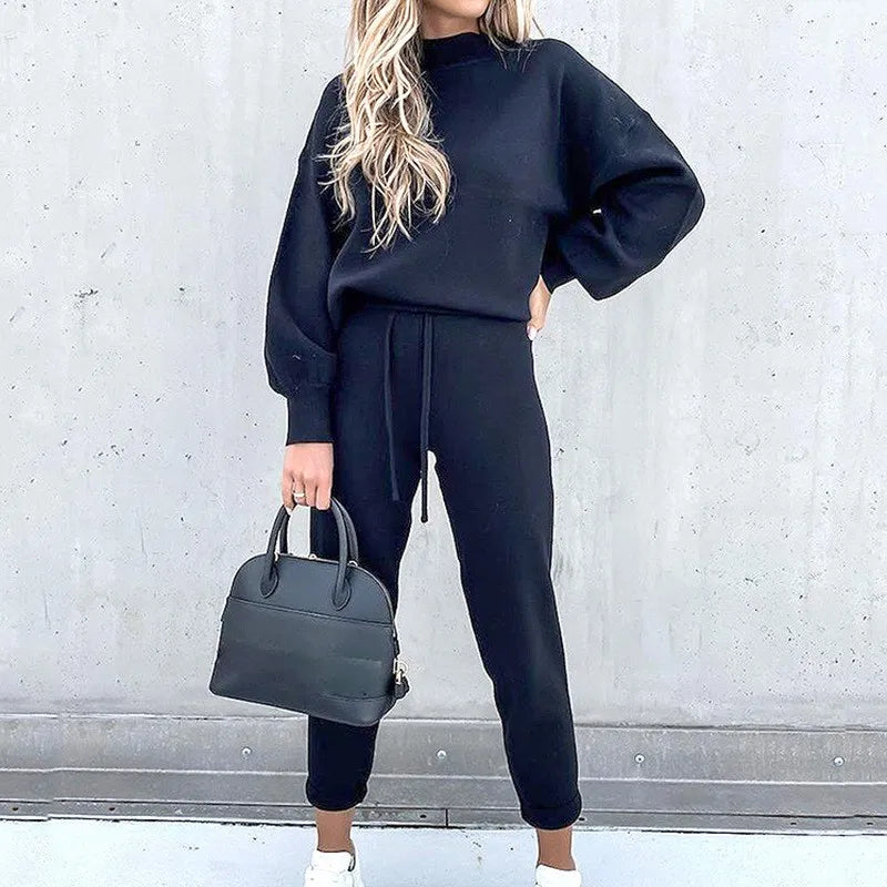 2 Piece Suit Sports for Women's Solid Color Fashion Casual Outfits Set Loungewear Long Sleeve Wide Leg Pants Streetwear