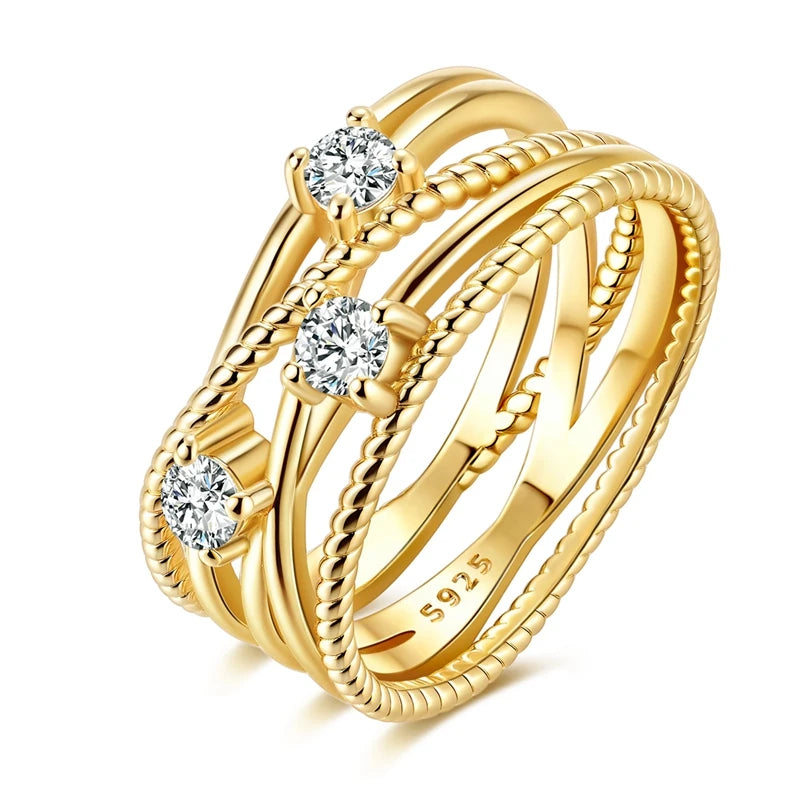 Gold Color 925 Sterling Silver Rings Sparking Popular LOVE Wedding Ring Certified Woman Rings Jewelry Anniversary Gifts 2025 NEW