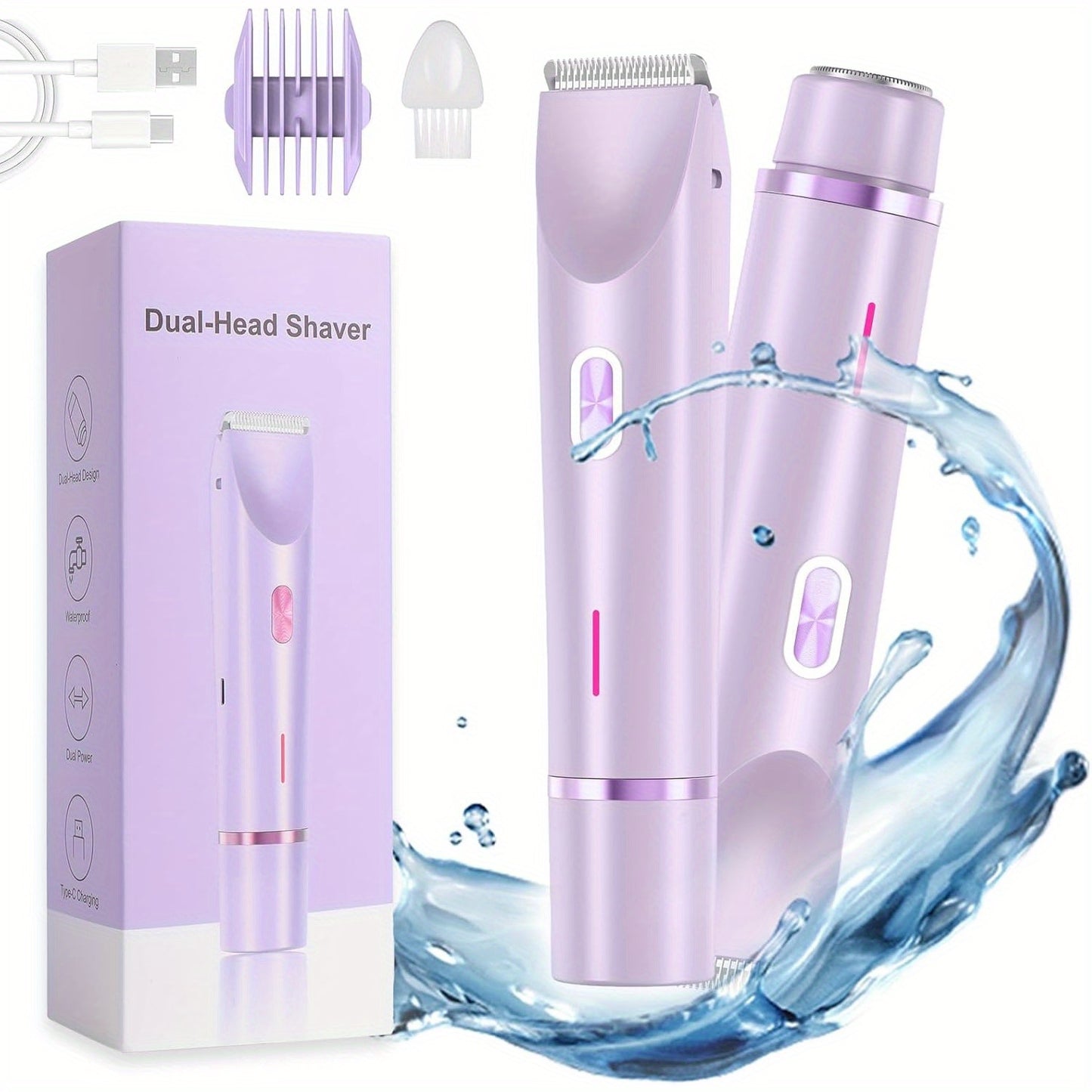Women'S Electric Shaver and Bikini Trimmer 2-in-1, Dual-Head, Portable, USB Rechargeable, Lithium Battery, Stainless Steel Blade, Ideal for Underarm, Legs, and Face Hair Removal, Perfect Valentine'S Day Gift (Pink/Blue/Purple