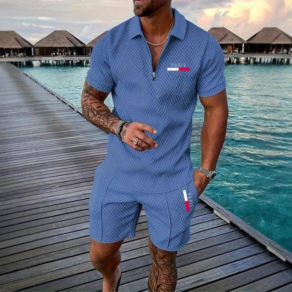 Casual Retro Plaid Printed PARIS Heat Transfer Patch Men's Beach Suit