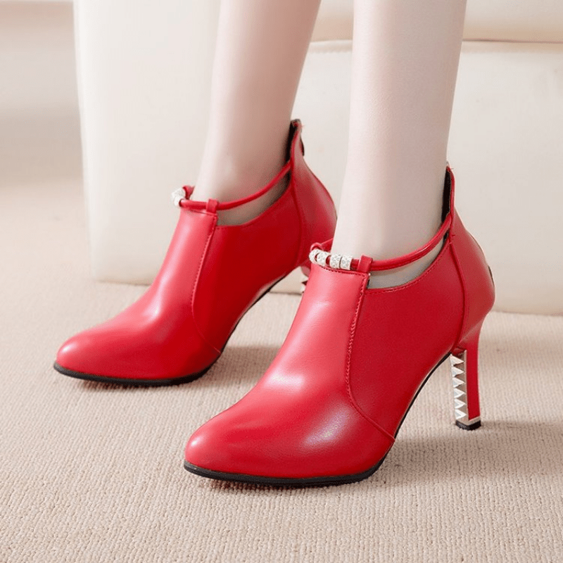 [Fashion Rhinestone Ankle Boots] Fashion Rhinestone Detail Women's Pointed Toe Ankle Boots | Synthetic Ultrahigh Stiletto Heels, Casual Dress Style with Back Zipper, Metal Thin Heel, Comfortable Shoes for Autumn And Winter 20