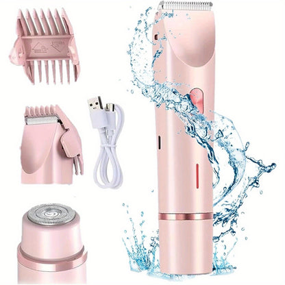 Women'S Electric Shaver and Bikini Trimmer 2-in-1, Dual-Head, Portable, USB Rechargeable, Lithium Battery, Stainless Steel Blade, Ideal for Underarm, Legs, and Face Hair Removal, Perfect Valentine'S Day Gift (Pink/Blue/Purple