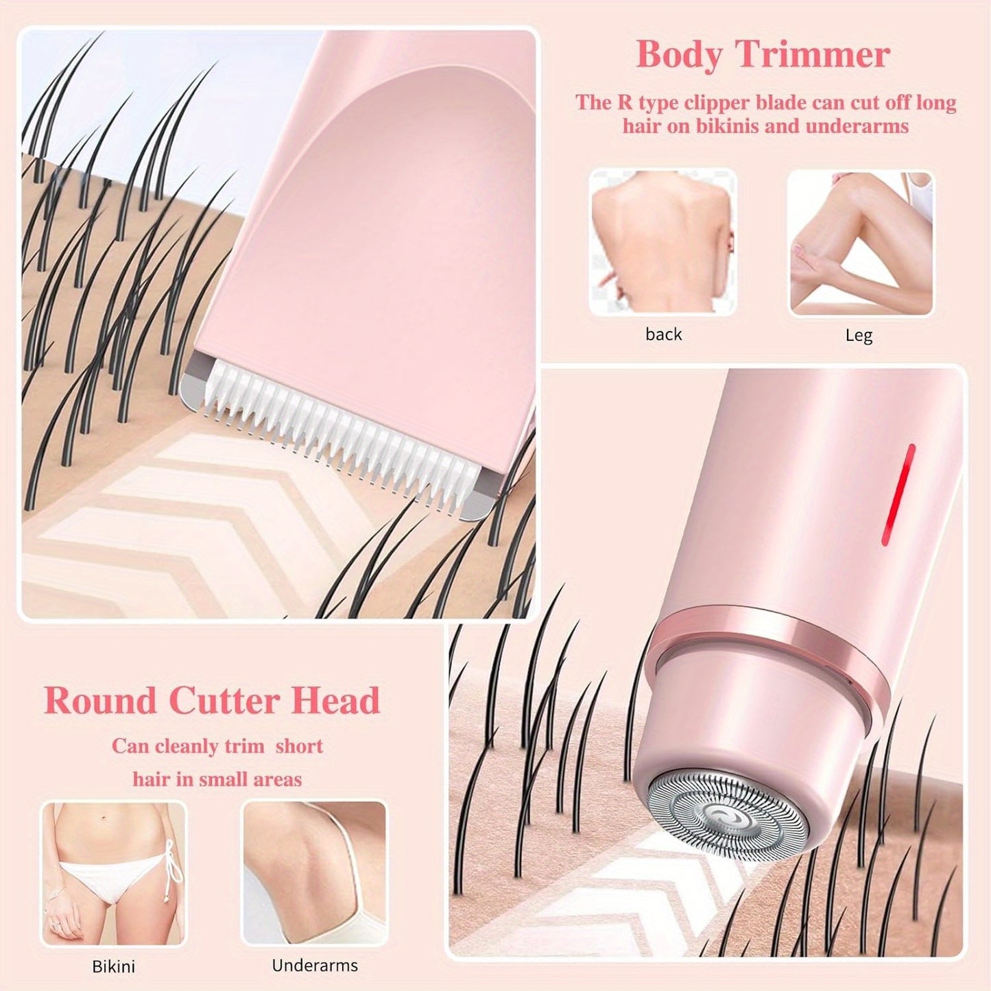 Women'S Electric Shaver and Bikini Trimmer 2-in-1, Dual-Head, Portable, USB Rechargeable, Lithium Battery, Stainless Steel Blade, Ideal for Underarm, Legs, and Face Hair Removal, Perfect Valentine'S Day Gift (Pink/Blue/Purple