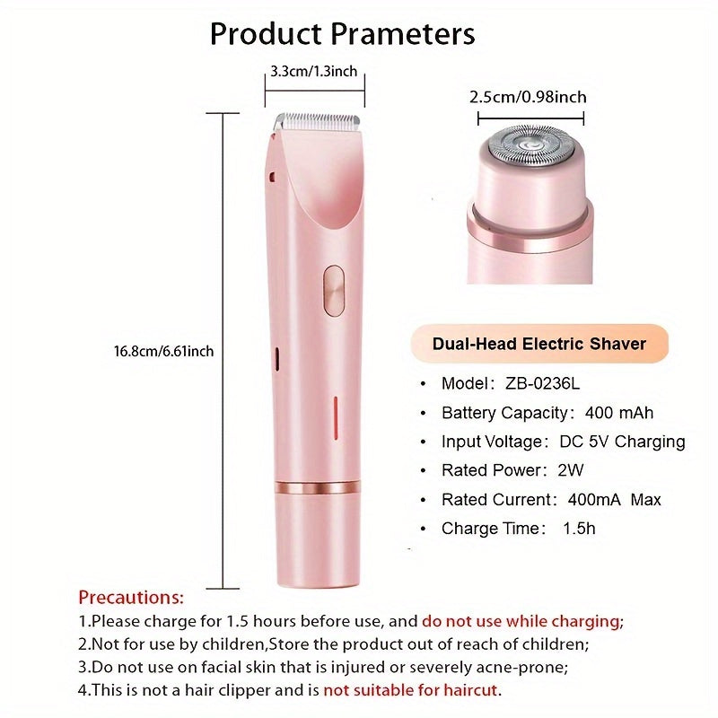 Women'S Electric Shaver and Bikini Trimmer 2-in-1, Dual-Head, Portable, USB Rechargeable, Lithium Battery, Stainless Steel Blade, Ideal for Underarm, Legs, and Face Hair Removal, Perfect Valentine'S Day Gift (Pink/Blue/Purple