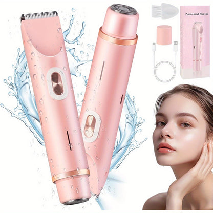 Women'S Electric Shaver and Bikini Trimmer 2-in-1, Dual-Head, Portable, USB Rechargeable, Lithium Battery, Stainless Steel Blade, Ideal for Underarm, Legs, and Face Hair Removal, Perfect Valentine'S Day Gift (Pink/Blue/Purple