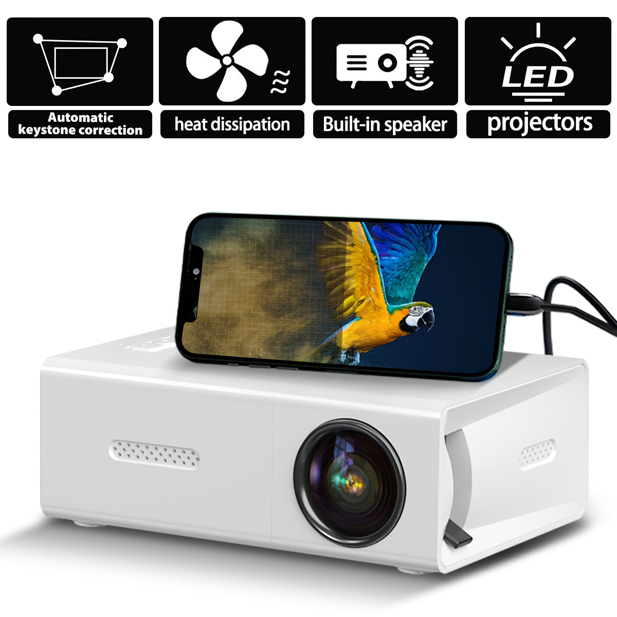 Portable Video Projector, Home Theater Projector, Mini Outdoor Projector, 1920*1080P Resolution, Supports Mobile Phone Projection, Suitable for Ios/Tv Stick/Usb/Laptop And Other Devices