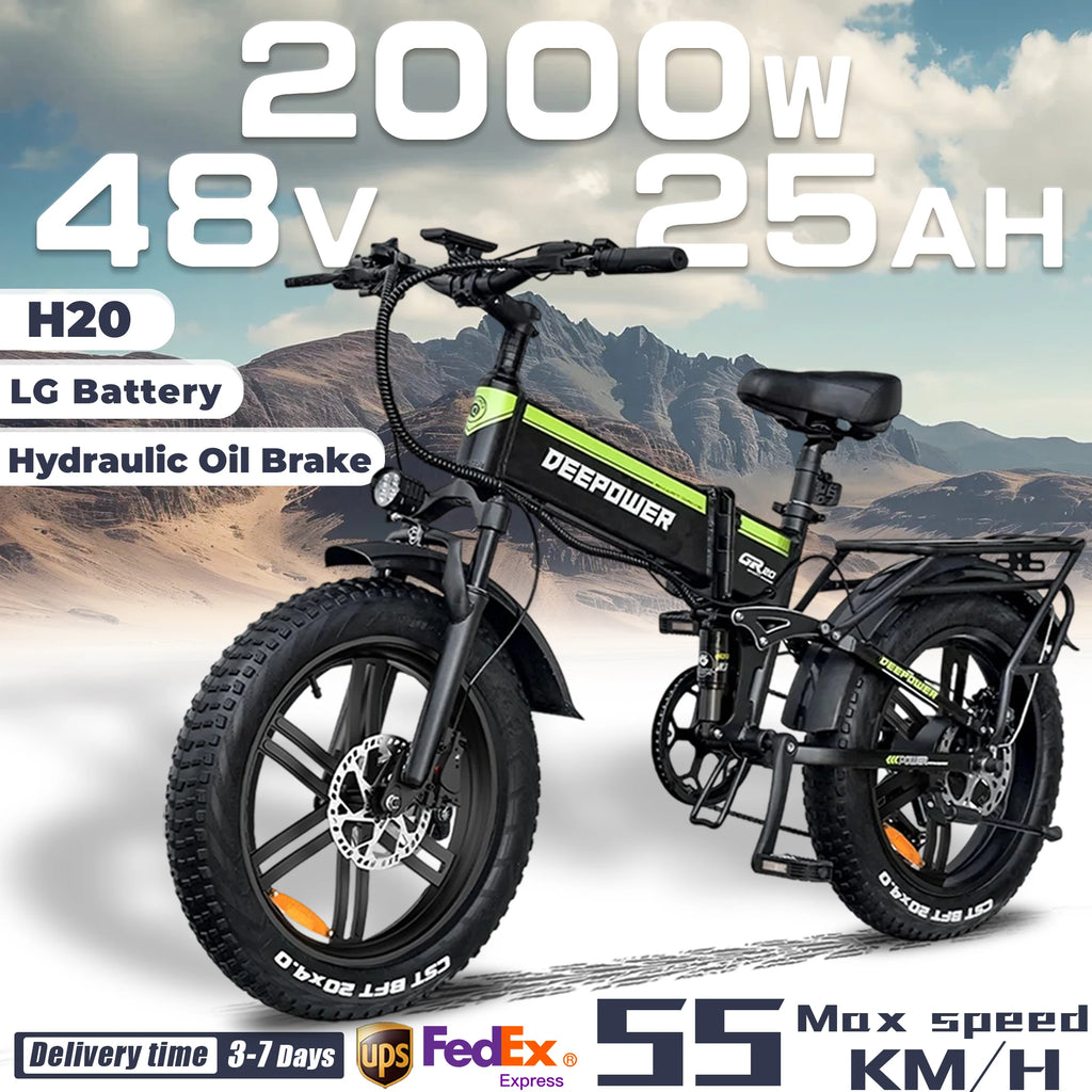 DEEPOWER H20 Off-Road Electric Bike 2000W 48V 25AH LG Battery Adults Mountain Ebike LED Display All-Terrain Motorcycle E-bike