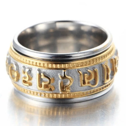 Mantra rotatable ring men titanium steel tide retro domineering personality single index finger ring with jewelry