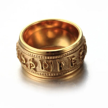 Mantra rotatable ring men titanium steel tide retro domineering personality single index finger ring with jewelry