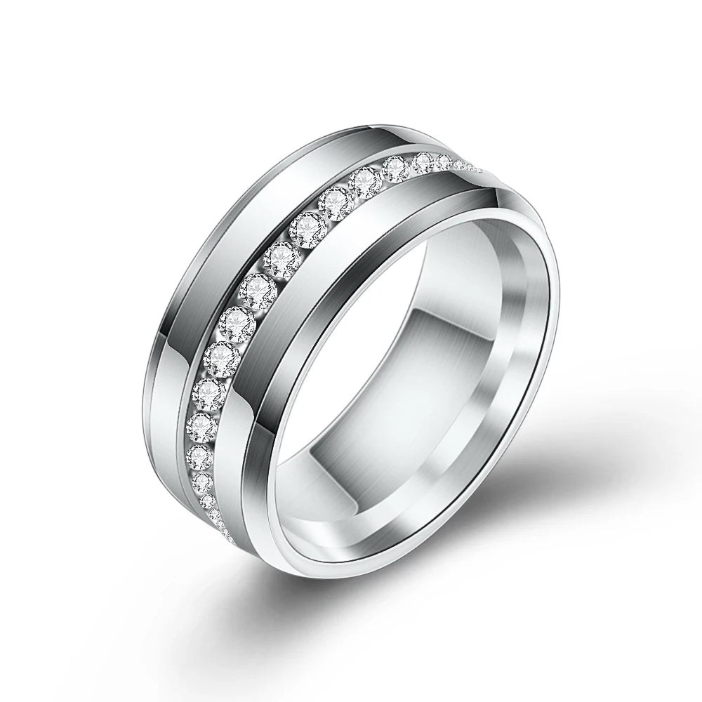 Bling CZ Wedding Rings For Women 6MM Stainless Steel Female Aliance Anel Love Gifts